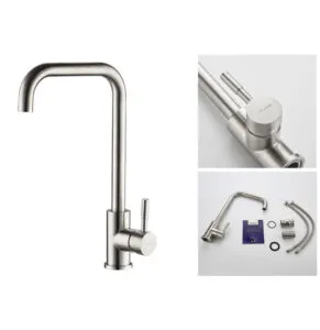Kitchen Sink Mixer Tap Single Lever A4490 Brush Finish Stainless Steel 304