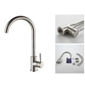 Kitchen Sink Mixer Tap Single Lever A4590 Brush Finish Stainless Steel 304