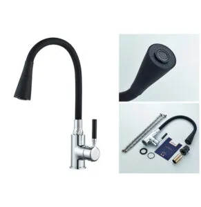 Single Lever Black Sink Mixer Tap with Swivel Spout A4890F-3