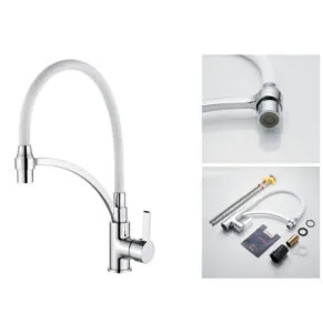 Single Lever White Sink Mixer Tap with Swivel Spout A4890G-3